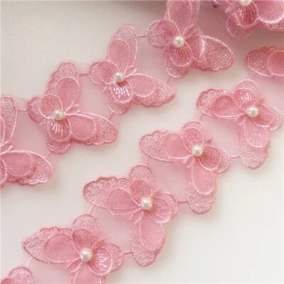 3D Butterfly Embroidered Lace Trim Ribbon Organza Fabric DIY Patchwork Applique - Image 1 of 4