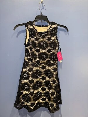 Girls Size 10 Black Lace Dress Tan Lined, Necklaces, NWT Amy Byer Fairy Tale - Image 1 of 4