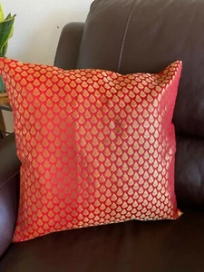 Pillow Cover Sofa Cushion Cover Silk 18 Inch Cover for 20 Inch Pillow Red Gold - Picture 1 of 7