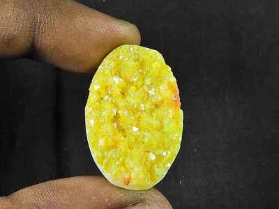 20X30X07MM Yellow Sugar Druzy Agate Oval Healing Loose Gemstone 21Cts. p613 - Image 1 of 4