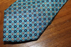 DANIEL CREMIEUX MENS NECKTIE 100% SILK FLORAL-GEOMETRIC TEAL & MULTICOLOR - Picture 1 of 5