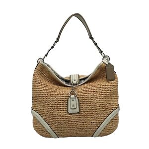 Coach Straw and White Leather Trim Hobo Bag 22906