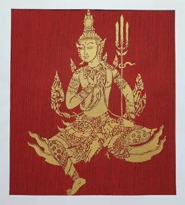  Thai Art Red Silk Goddess Figure Painting Poster Print Home Decor Handmade - Picture 1 of 6