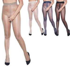 Miss Naughty 15D Shiny Sheer to Waist Crotchless Tights - Soft Glossy Plus Sizes - Picture 1 of 6