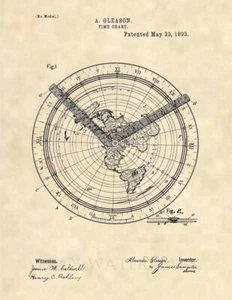 Mapa de la Tierra Plana Oficial Alexander Gleason Patente de EE. UU. Impresión Artística - De Colección 1893 831 - Imagen 1 de 3