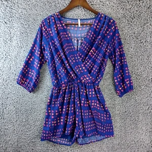 Sage Romper Women’s Small Blue Geometric Crossover 3/4 Sleeve USA Made Summer - Picture 1 of 9