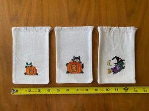 Menge 3 gewebte Vintage Trick or Treat illustrierte Tasche Süßigkeiten Goodie Kürbis Hexe - Bild 1 von 2