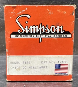 Simpson 2122 Panel Meter 0-100 DC Milliamps. NOS Surplus. Cat 17438 - Picture 1 of 5