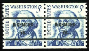 US #1304a 5¢ Washington pair, precancel, "XF-Superb 95" NH, PSE graded (2010) - Picture 1 of 3