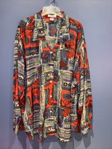 Damen 4x Langarm Bluse, Satin, rot grün Künstler Blumen, C.S.T. Studio - Bild 1 von 3