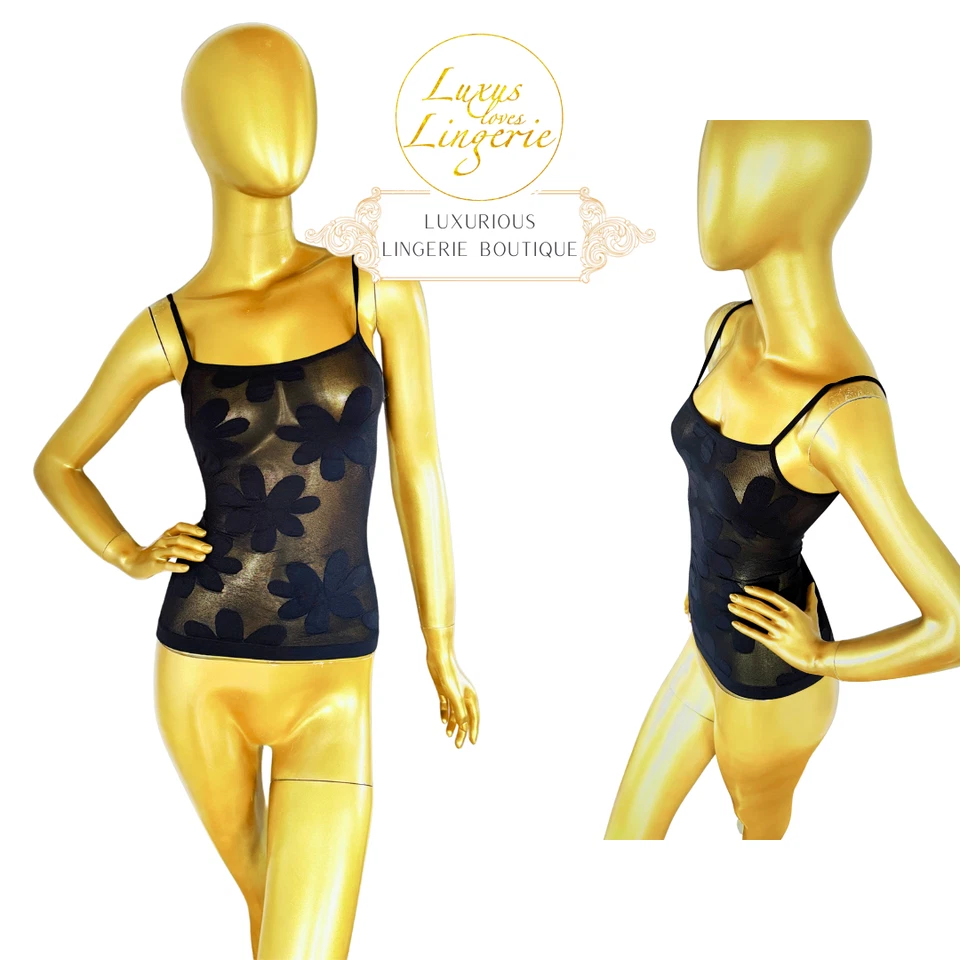 Camisa Top Floral Por Wolford S Pequeña Negra Sinergia Espagueti Flores Foto 1 de 1