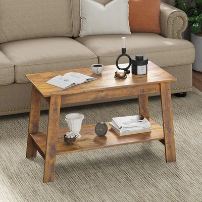 Modern 2-Tier Coffee Table 80cm with Open Shelf Farmhouse Style Living Room - Image 1 of 4