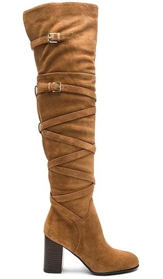 Botas altas Sam Edelman para mujer 8 gamuza marrón tacón bloque con tiras por encima de la rodilla Foto 1 de 4