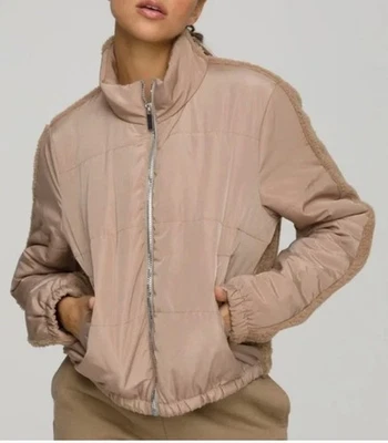 Good American Two Tone Puffer Faux Sherpa Jacket Medium Size 2 Near Mint - Image 1 of 4