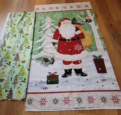 Santa Alpine Woodland Christmas Quilter's Cotton Fabric Panel 23 "x 43" + Border - Image 1 of 4
