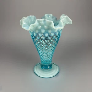 FENTON large blue opalescent art glass hobnail footed Vase - Picture 1 of 9