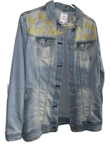 Denim Jean Jacket LulaRoe Jaxon Ladies size Small Embroidered Stars New Western - Picture 1 of 11