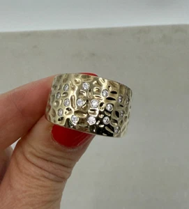 Diamonique Womens Golc Sterling Silver Cubic Zirconia Size 10 Ring Hammered NIB - Picture 1 of 6