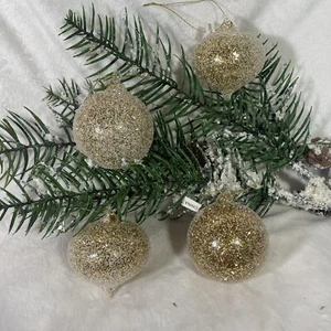 4 Hand Blown Art Glass Ornaments Gold White Glitter Sparkle Balls 3.5" New - Picture 1 of 6