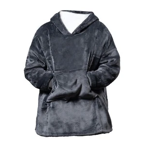 Manta de gran tamaño con capucha Hudi en gris carbón talla adulta revestimiento sherpa - Imagen 1 de 1