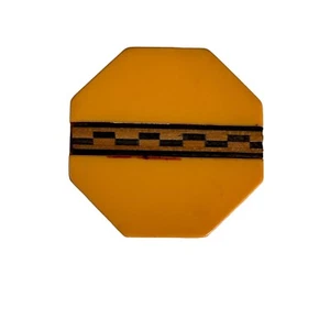 Large Vintage Bakelite Butterscotch Button w/Wood Marquetry  1-1/2" - Picture 1 of 4