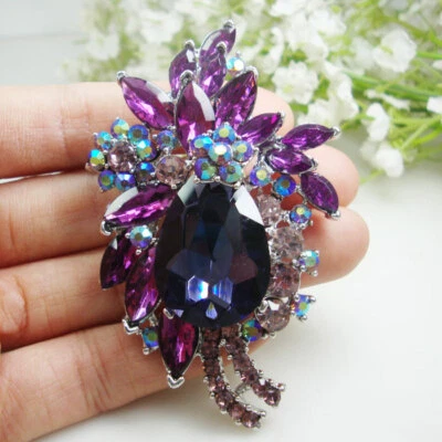 Broche prendedor clásico púrpura con gota de flores para mujer diamantes de imitación cristal colgante floral Foto 1 de 3