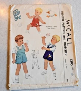 1948 McCall #1395 Toddler Boy Shirt & Shorts Size 1 Pattern Duck Transfer Strap - Picture 1 of 11