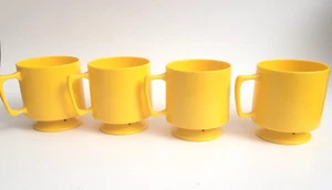 Set of 4 Vtg Mustard Yellow Melamine 8oz Coffee Cups Stackable Camping Travel - Picture 1 of 4