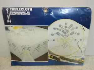 Vintage Tischdecke gestempelt zum Sticken 52"x 70" Blumen & Schleifen Vogart - Bild 1 von 4