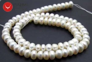 "Perline perla rotonde d'acqua dolce rotonde bianche naturali 6-7 mm per gioielleria 14""" - Foto 1 di 4