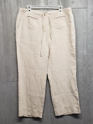 Charter Club Pants Womens 14P Petite Linen Khaki Straight Pockets Drawstring Tan - Image 1 of 4