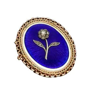 Spilla Oro Diamante Forget Me Not con dettaglio smalto oro giallo 15 carati - Foto 1 di 5