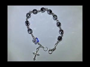 Handcrafted Rosary Bracelet Faceted Fire Polished Lavender Purple m/w Swarovski - Picture 1 of 4