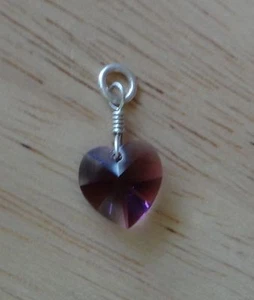 Sterling Silver 17mm February made with Birthstone Swarovski Crystal Heart Charm - Picture 1 of 2
