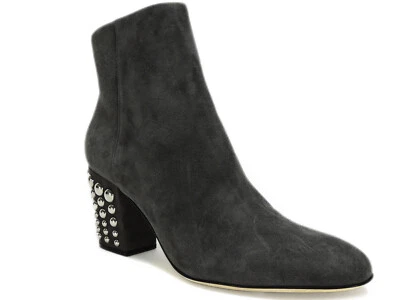 Sergio Rossi Electra E4750 Tronchetto Scarpe Borchie Suede Dk Gray 8.5/38.5 $995 - Image 1 of 4