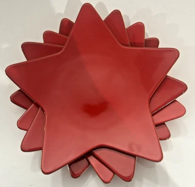 Williams Sonoma Navidad Postre Aperitivo Platos Estrella Roja Borde Dorado 4/juego NUEVO Foto 1 de 4