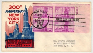 1953 NEW YORK CITY 300TH ANNIV. 1027 CACHETCRAFT BOLL PLATE BLOCK 24885 - Picture 1 of 1