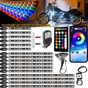 16PC RGB Bluetooth Motorcycle LED Light Under Glow Neon Strip Remote Control Kit - Foto 1 di 15