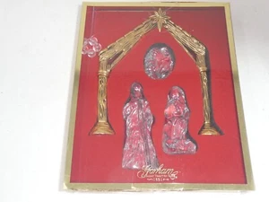 GORHAM CRYSTAL 3 PCS JESUS MARY JOSEPH WITH BRASS CRECHE NATIVITY SET W/BOX - Picture 1 of 8