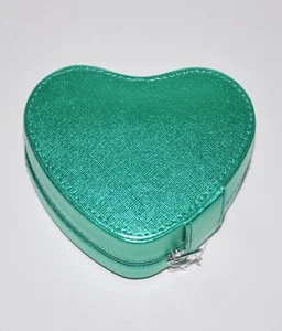 Heart Shaped Travel Jewelry Storage Zippered Case Green Jewelry Organizer Box - Picture 1 of 6