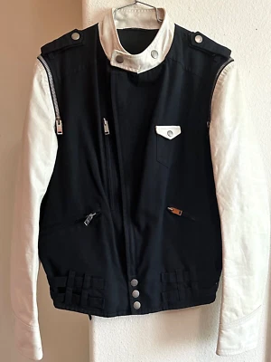 VTG GUCCI Leather Switch 2-Way Single Rider Jacket 54 Cotton BLK/Ivory **RARE** - Image 1 of 4