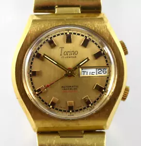 Vintage Torino Swiss Made Automatic Alarm Day Date Calendar 17J Watch Run lot.ey - Picture 1 of 8