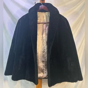 Vintage 60s Black Swing Coat Faux Fur Old Hollywood Glam Princeton's O'llegro OS - Bild 1 von 11
