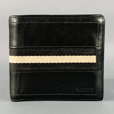 BALLY Vintage Black White Ribbon Stripe Leather Bifold Wallet - Image 1 of 3