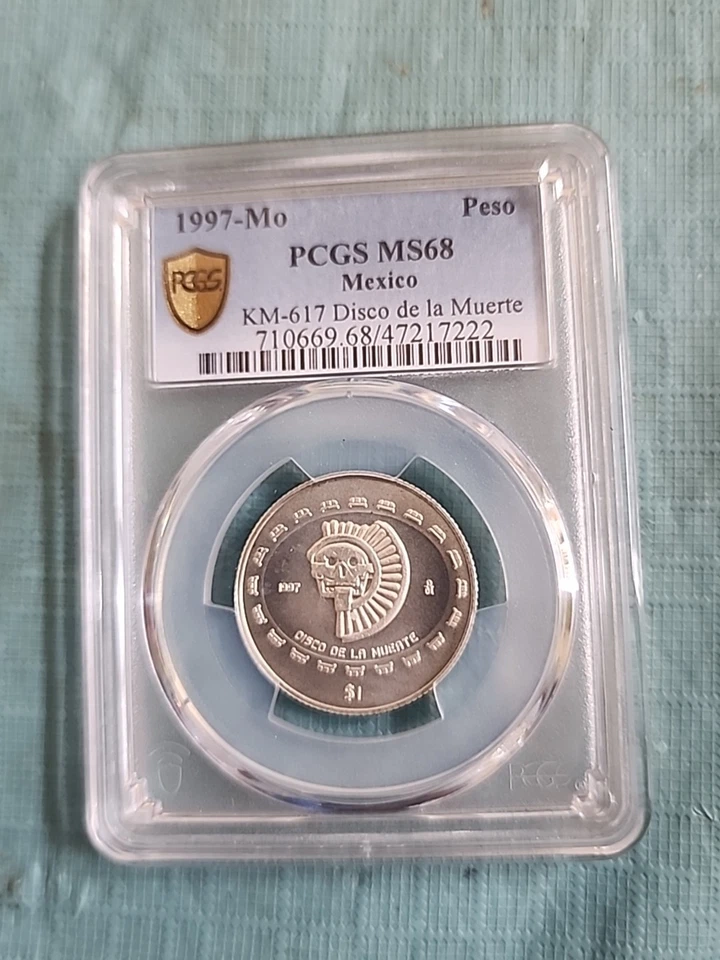 México 1997 1 pesos 1/4onza disco de la muerte baja acuñación .999 graduación profesional MS68  Foto 1 de 2