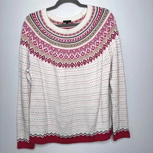 Talbots Fair Isle Pullover Gr. XL Strick rot creme gepunktet Lammwollmischung - Bild 1 von 8