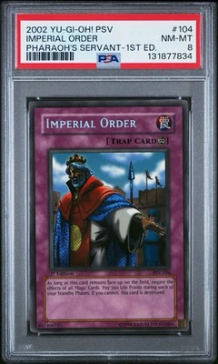 2002 Yu-Gi-Oh! Imperial Order Pharaoh's Servant PSV 1st Edition Secret PSA 8 - Image 1 of 2