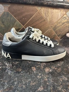 Dolce & Gabbana Portofino Leather Sneakers Black/White Size 11uk 12 Us - Picture 1 of 15
