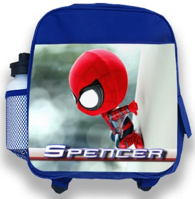 Personalisierter Kinder Rucksack blau beliebiger Name Spiderman Jungen Kinder Schultasche 52
