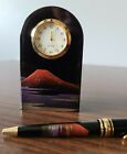  desk clock and pen, black with sunset mountain 